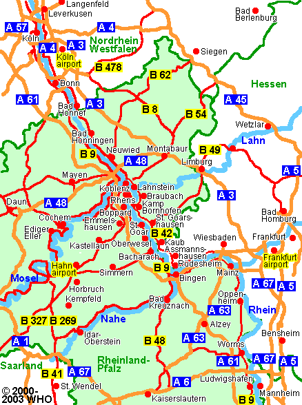 Landkarte von Rheinland-Pfalz (RLP) mit Rheinverlauf 