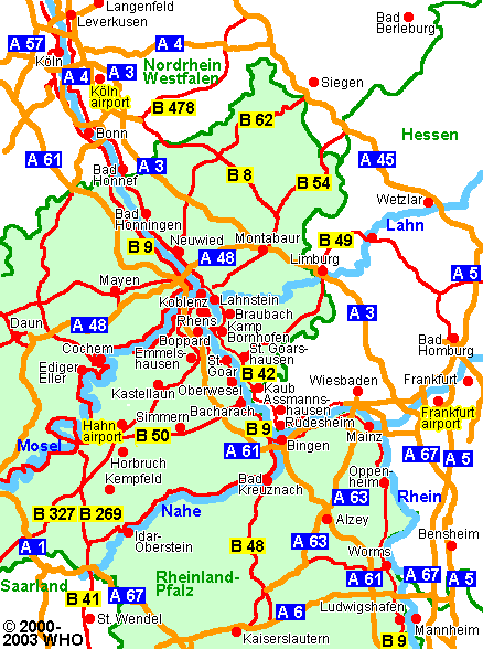 Landkarte von Rheinland-Pfalz (RLP) mit Rheinverlauf 