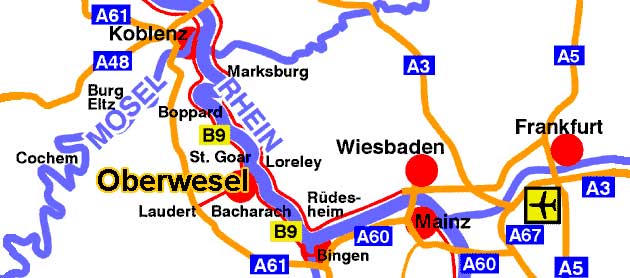Landkarte Oberwesel am Rhein Lageplan Mittelrhein Rheinlauf